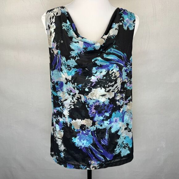 212 Collection Tops - 212 Collection Women Top Sz L Sleeveless Drape Neck Black Multicolor Print